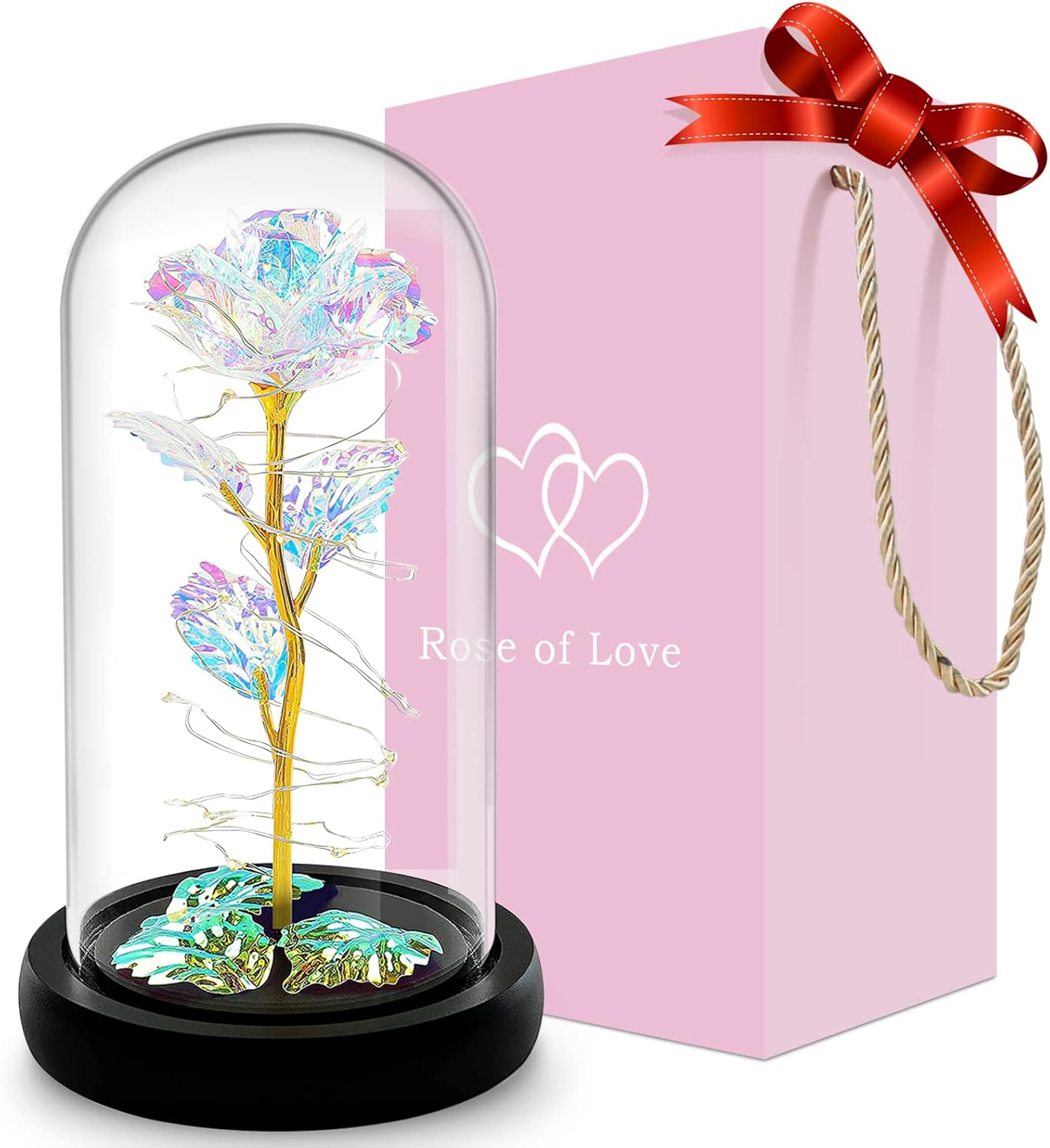 Dried & Preserved Flora - Innens Light Up Rose in Glass Dome for Christmas Decorations,Rose Gifts for Women Mom Her,Unique Rose Light Gifts from Daughter Sister Son,Birthday Gift, Valentines Day