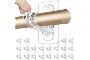 ANTIMBEE 20 Pack No Drill Curtain Rod Brackets Holder, Adhesive Non-Drilling Curtain Rods Hooks, Nail Free Stick on Curtain Hangers, No Wall Damage Clear Buckle Style Holders for Bathroom, Living Room, Kitchen