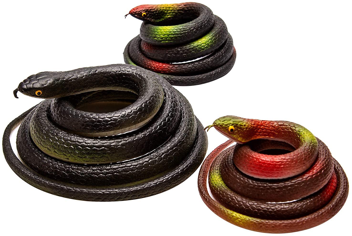 SAVITA 3 Pcs Realistic Rubber Snakes 2 Sizes Snake Toys for Joke, Garden Prop to Scare Birds, Pranks, Halloween Party
