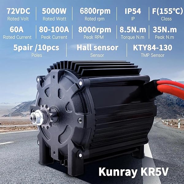 KUNRAY ELECTRIC BRUSHLESS DC MOTOR 72V 5000W ELECTRIC DIRT BIKE MOTOR PEAK 6800RPM PEAK 10KW FOR GO KART RAZOR UPGRADE KIT MOTORCYCLE AND MORE (UPGRADED BRUSHLESS DC MOTOR, 72V 5000W)