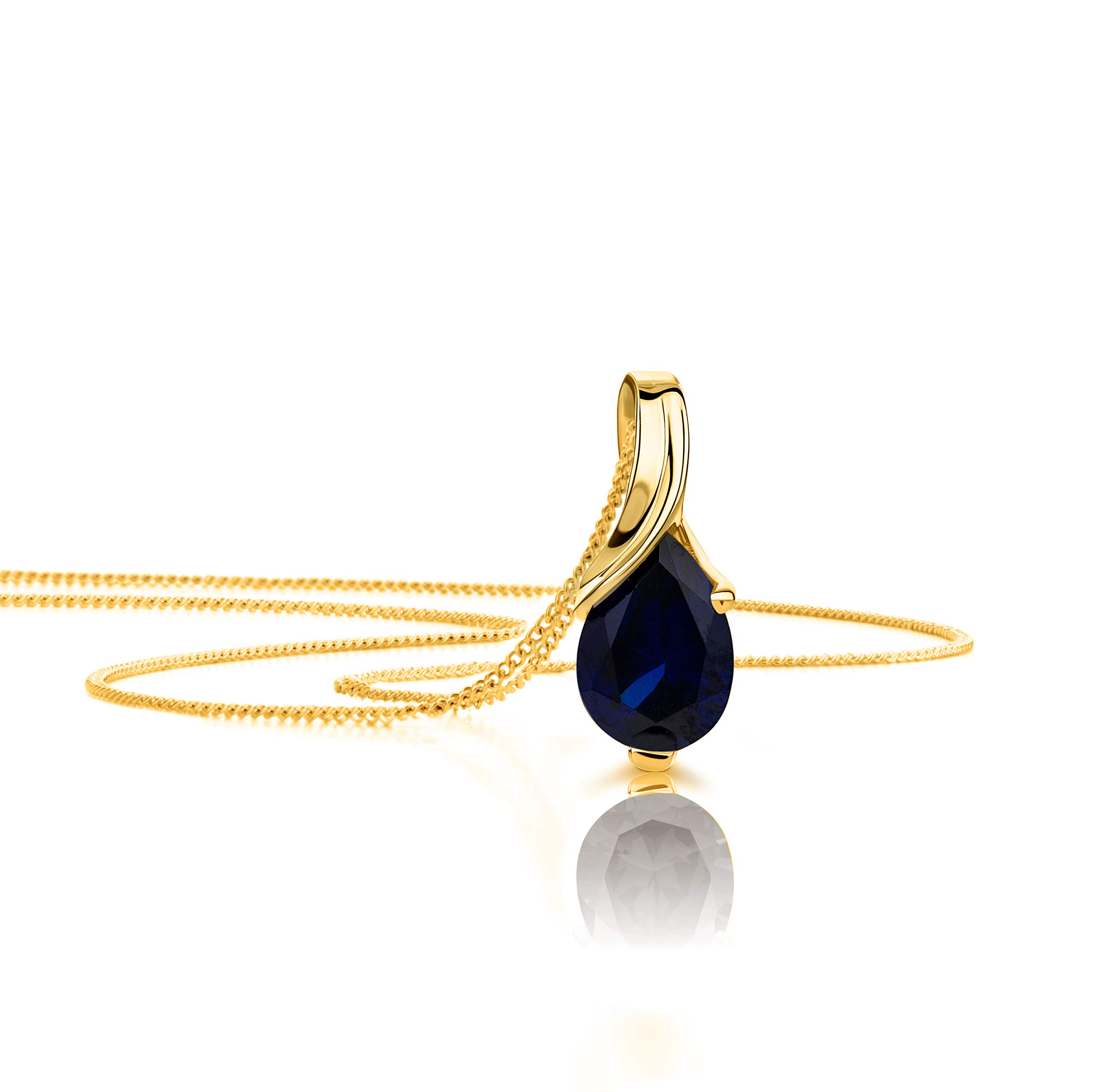 OROVI Pear-Shaped Yellow Gold Necklace for Women with a Sapphire in 9 Carat Gold, Hypoallergenic Necklace - Handmade pendants with jewellery box - Made in Italy — image 1
