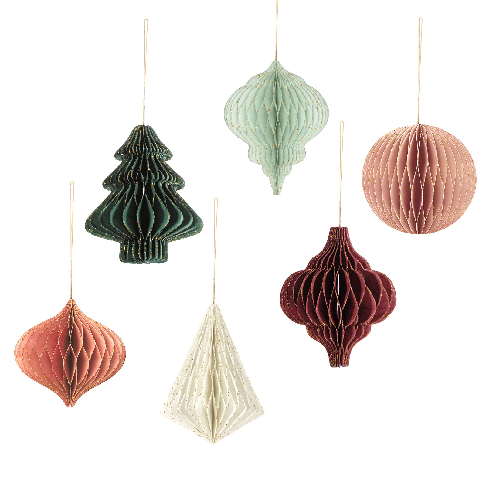 Aobkiat Paper Honeycomb Christmas Party Decorations-6 PCS 3D Mini Glitter Edge Hanging Christmas Ornament for Xmas Party Favor,Christmas Tree Ornaments,New Years Eve