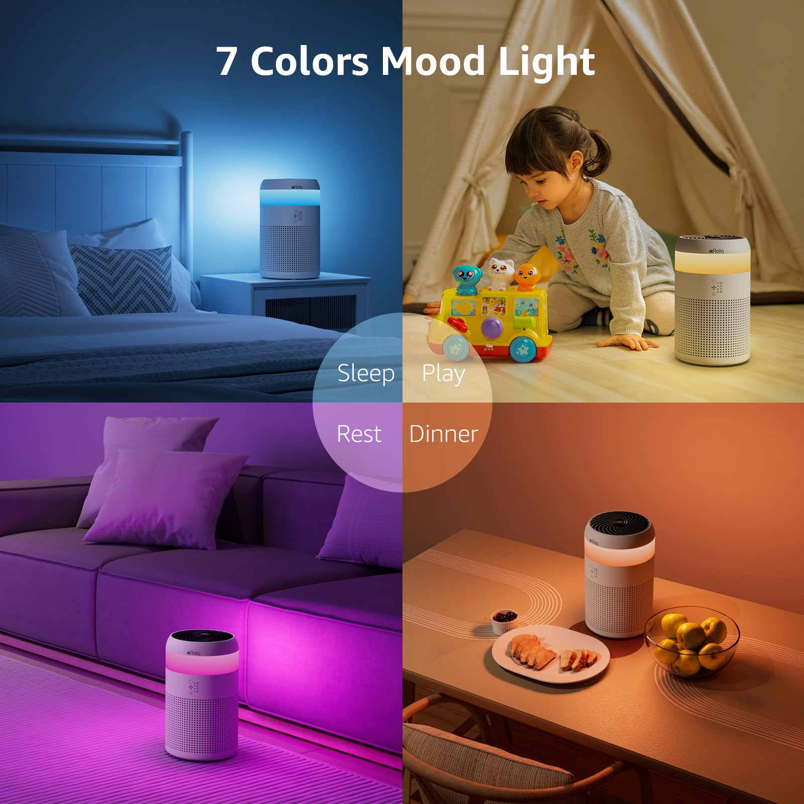 Afloia Air Purifiers for Bedroom Dorm with 7 Colors Light & Fragrance Sponge for Home Office Living Room, Small Desktop Air Purifier for Pet Dander Mold Pollen Odor Smoke Dust