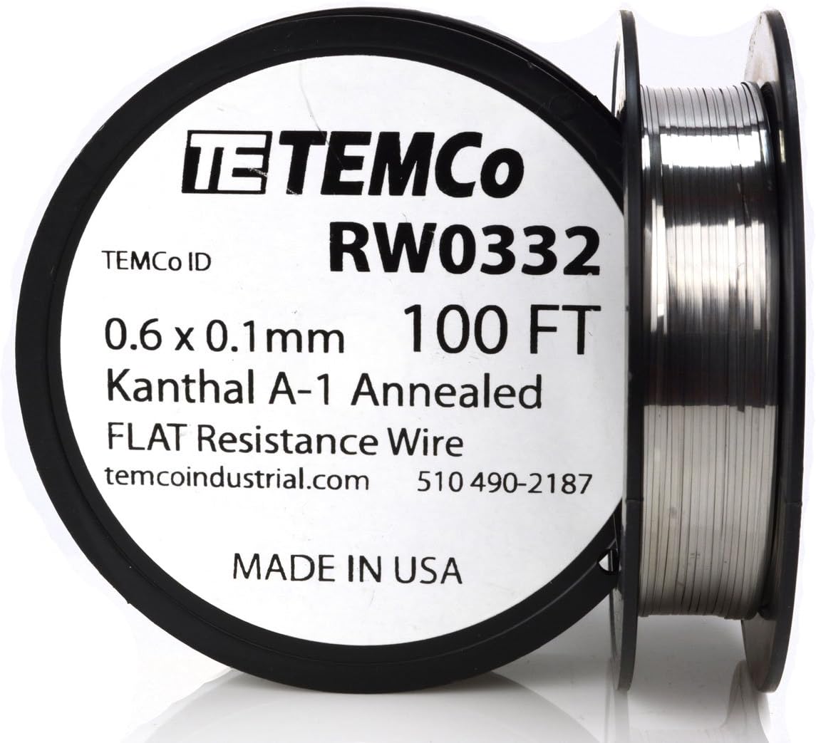 TEMCo Flat Ribbon Kanthal A1 Wire 0.6mm x 0.1mm 100 Ft Resistance A-1