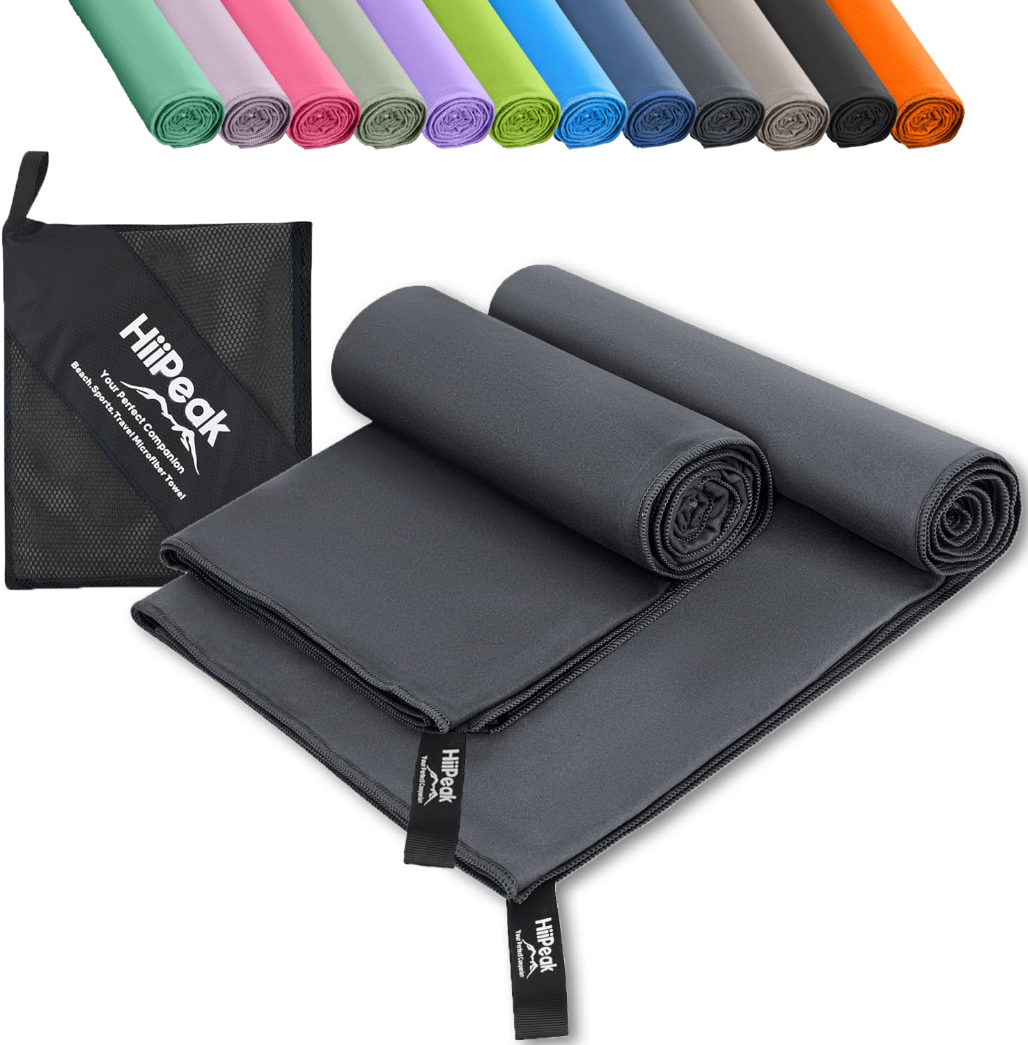 HiiPeak Microfibre Towel Compact Camping Beach Towel 2 Pack |160x80cm+80x40cm|- Quick Dry Lightweight Absorbent Sports Gym Swimming Hiking Drying Towel for Men,Women