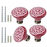 Suiwotin 16pcs Rose Red Ceramic Knobs, Vintage