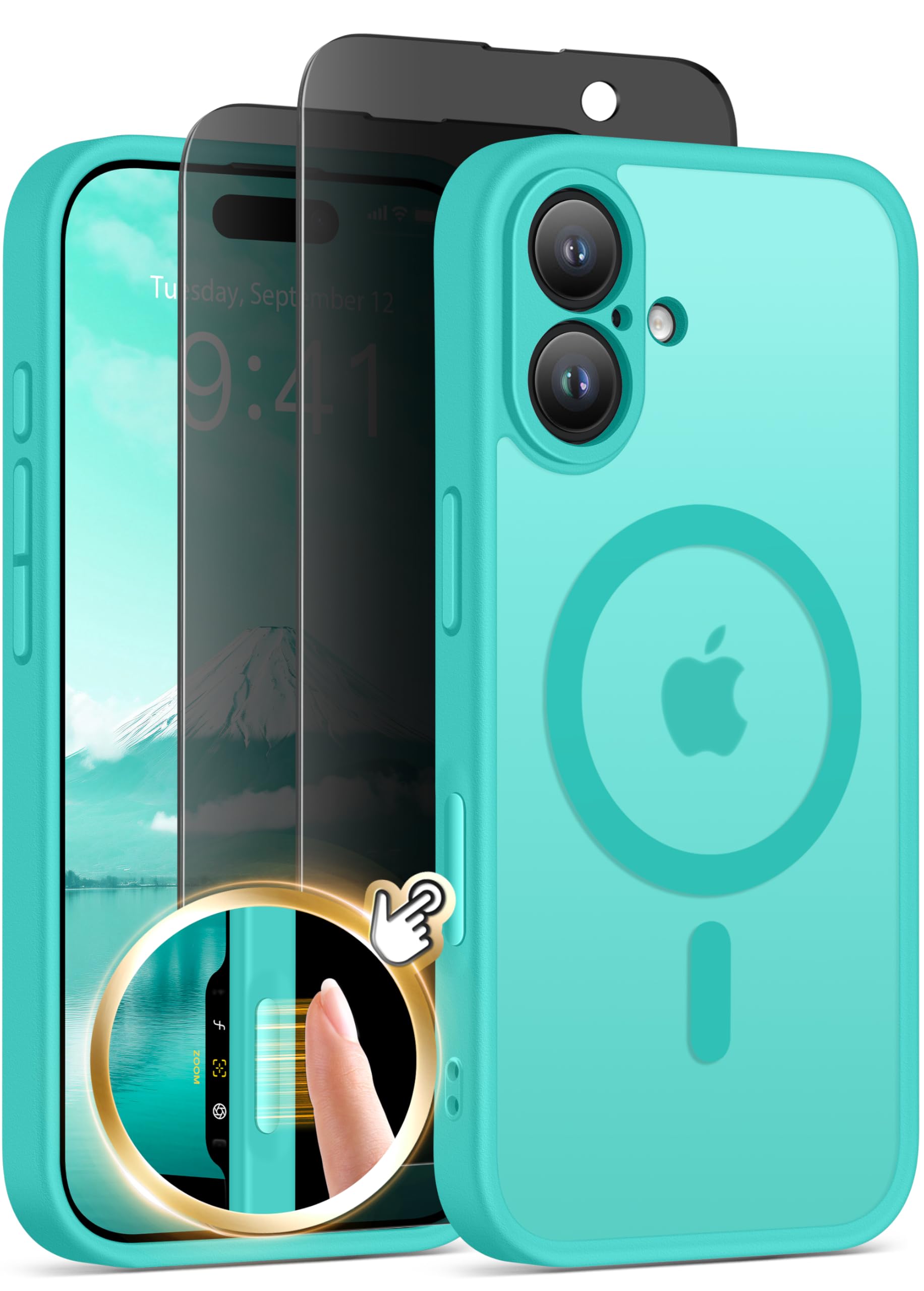 Magnetic for iPhone 16 Plus Case with Camera Control Button, Compatible with MagSafe, [Full Camera Protection][Privacy Screen Protector]Non-slip Matte Translucent iPhone 16 Plus Phone Cover(Dark Teal)