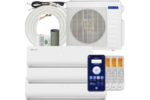 Della ODU Tri 3 Zone 27K BTU (9K 9K 18K BTU) 19 SEER2 208-230V Cools Up to 1800 Sq.Ft, Works with Alexa, Wifi Energy Efficient Multi Zone Mini Split Air Conditioner Pre-Charged Heat Pump Full Set