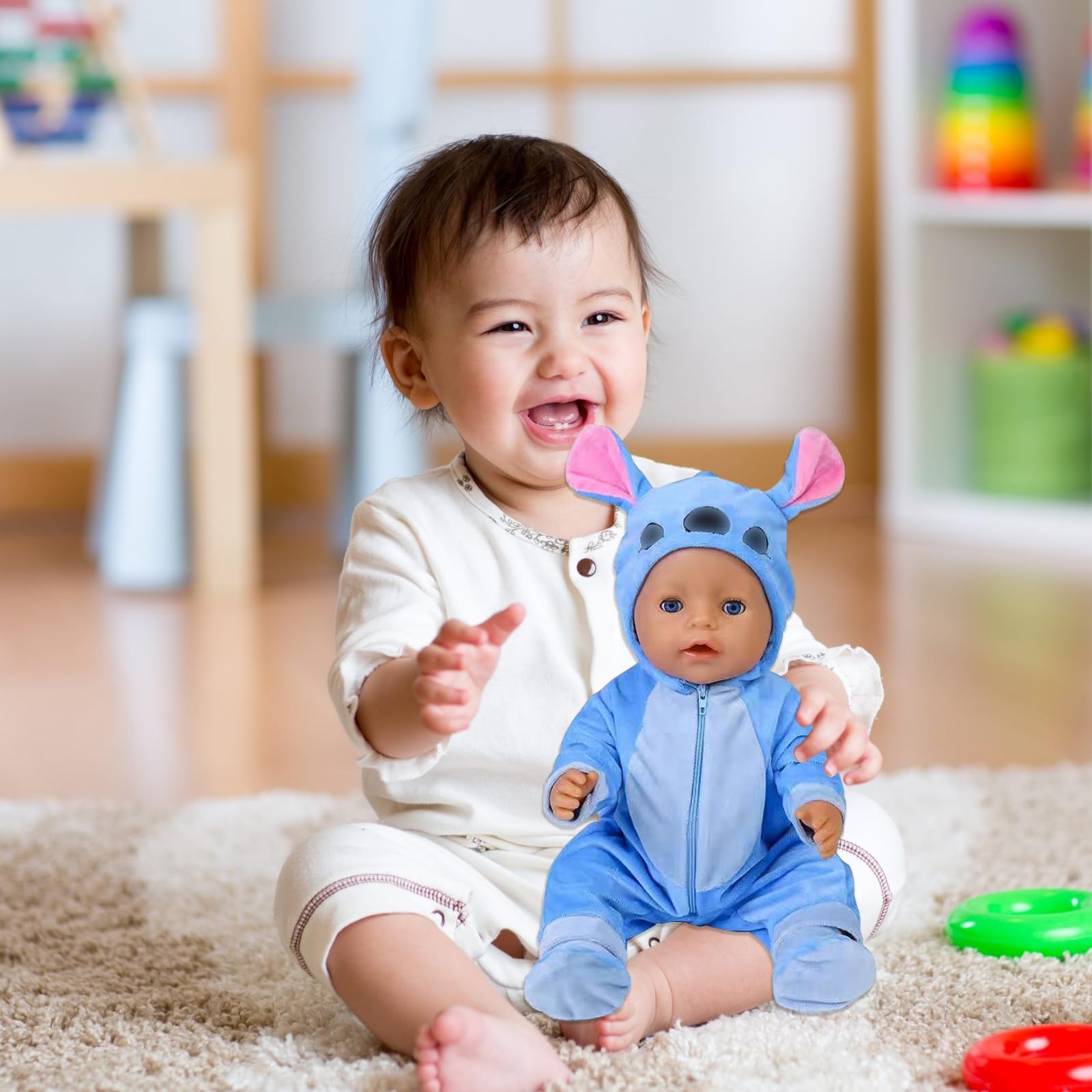 Puppenkleidung für Baby Puppen Blau, Baby Kleidung Outfits Puppe Zubehör für 35-43cm Puppe, Enthält Overall, Socken und Kleiderbügel, Geschenke für Mädchen Jungen 5