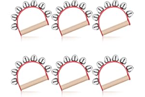 Yeshone 6 Pieces Christmas Sleigh Bells Instrument Jingle Bell Instrument Caroling Handheld Jingle Ring Sleigh Musical Wooden Handle for Christmas Valentines Crafts Decor
