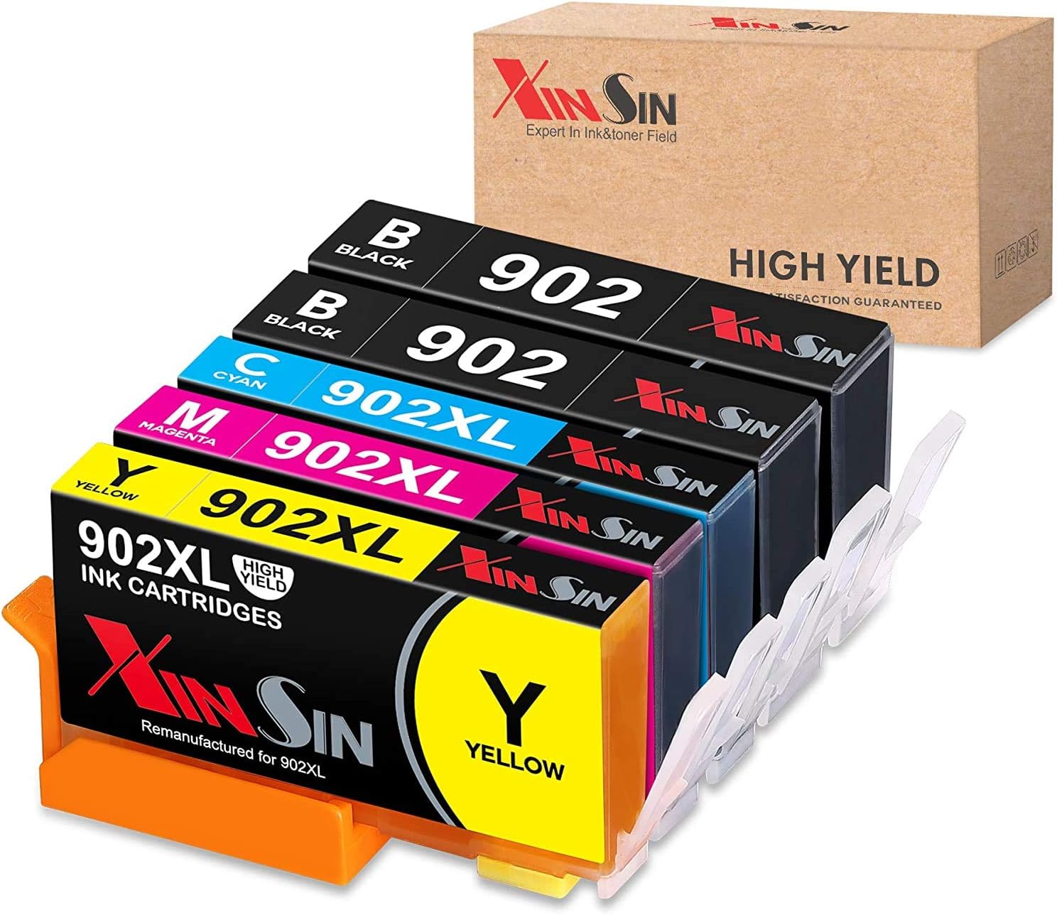 XINSIN Compatible Replacement for HP 902XL 902 XL Ink Cartridge, for HP Officejet Pro 6978 6968 6958 6962 6975 6970 6954 6950 6951 6961 6960 6963 6964 6966 6971 6979 Printer, 5 Packs (2B/1C/1M/1Y)