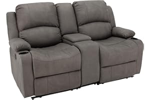 Camper Comfort 67" Wall Hugger Reclining | RV Theater Seats | Double Recliner RV Sofa & Console | RV Couch | RV Theater Seating | RV Furniture (Manual, Slate)