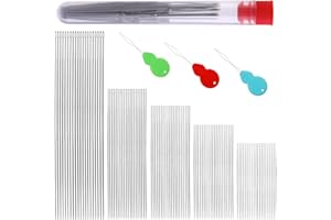 100 Pcs Beading Needles Set Long Straight Beading Needles 5 Size Seed Beads Needles Stainless Bead Needle with Threader and S