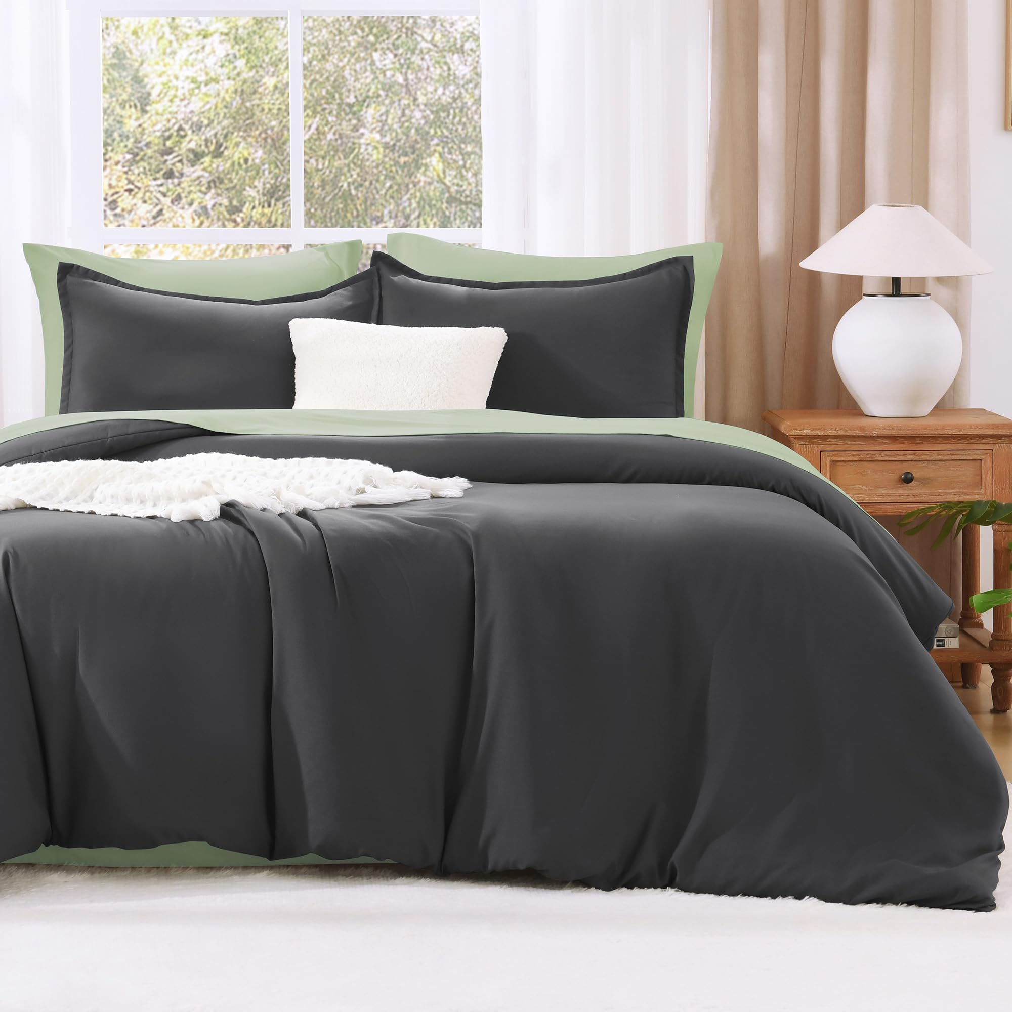Photo 1 of Litanika Oversized King Comforters Dark Grey Super King Size, 3 Pieces Lightweight Solid Bedding Comforter Set, All Season Fluffy Bed Set (120x120In Comforter & 2 Pillowcases)