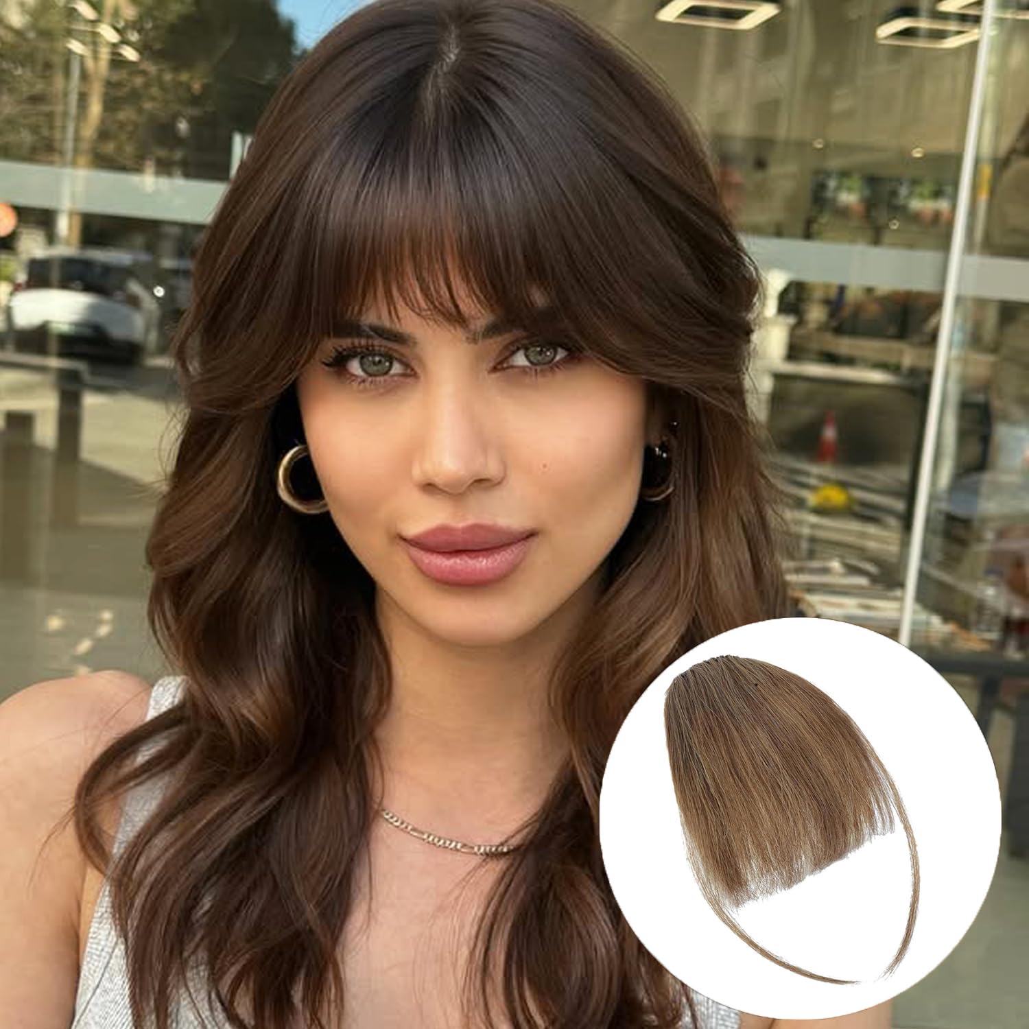 Clip In Fringe 100% Real Human Hair Bangs Hair Clip Thin Bangs On Hairpiece On Air Bangs With Temple Wispy Bangs Hair Extensions for women (Light Brown, Wispy Fringe)
