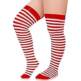 Eurzom Plus Size Thigh High Socks for Women Striped Over Knee Stockings Costume Accessories for Mardi Gras Party Cosplay