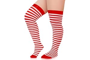 Eurzom Plus Size Christmas Thigh High Socks for Women Striped Over Knee Stockings Costume Accessories for Party Cosplay