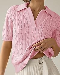 Imily Bela Women's Cable Short Sleeve Sweaters Tops