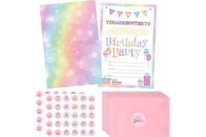Idealmuzik 30 Pack Birthday Party Invitations for Girls with Envelopes and Sticker, Cute Birthday Party Invitations Cards for Kids, Party Decorations Supplies for Baby Shower Birthday Party