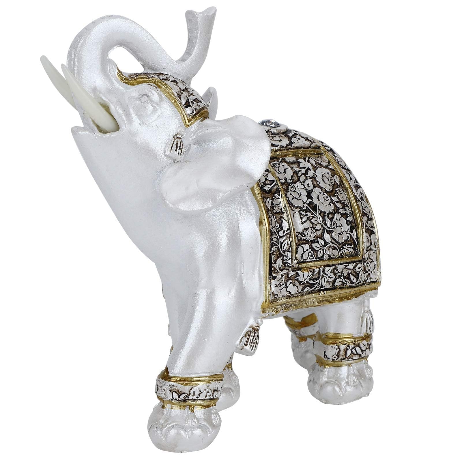 HERCHR Feng Shui Elephant Statue, Gold Flower Porcelain, Home Decoration