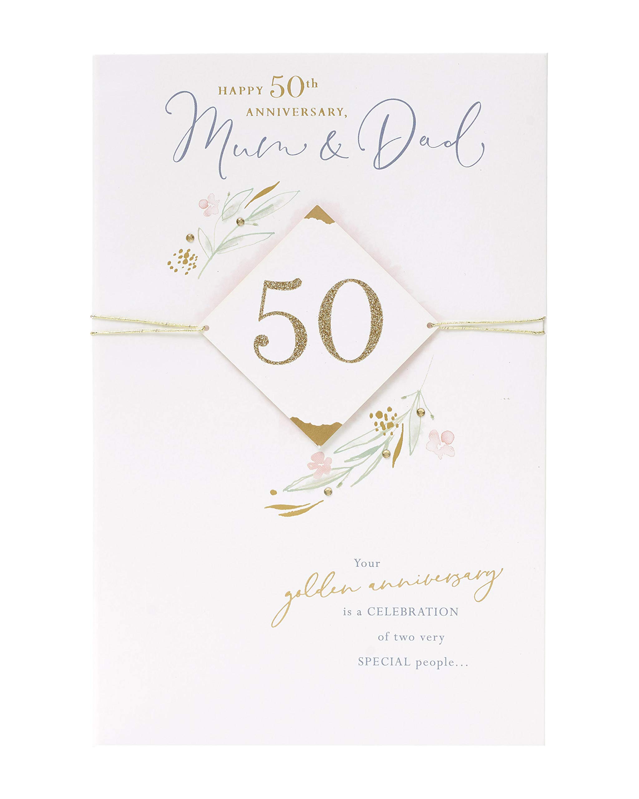 UK Greetings Mum and Dad 50th Wedding Anniversary Card - Golden Anniversary Card - Classic Lettering Design