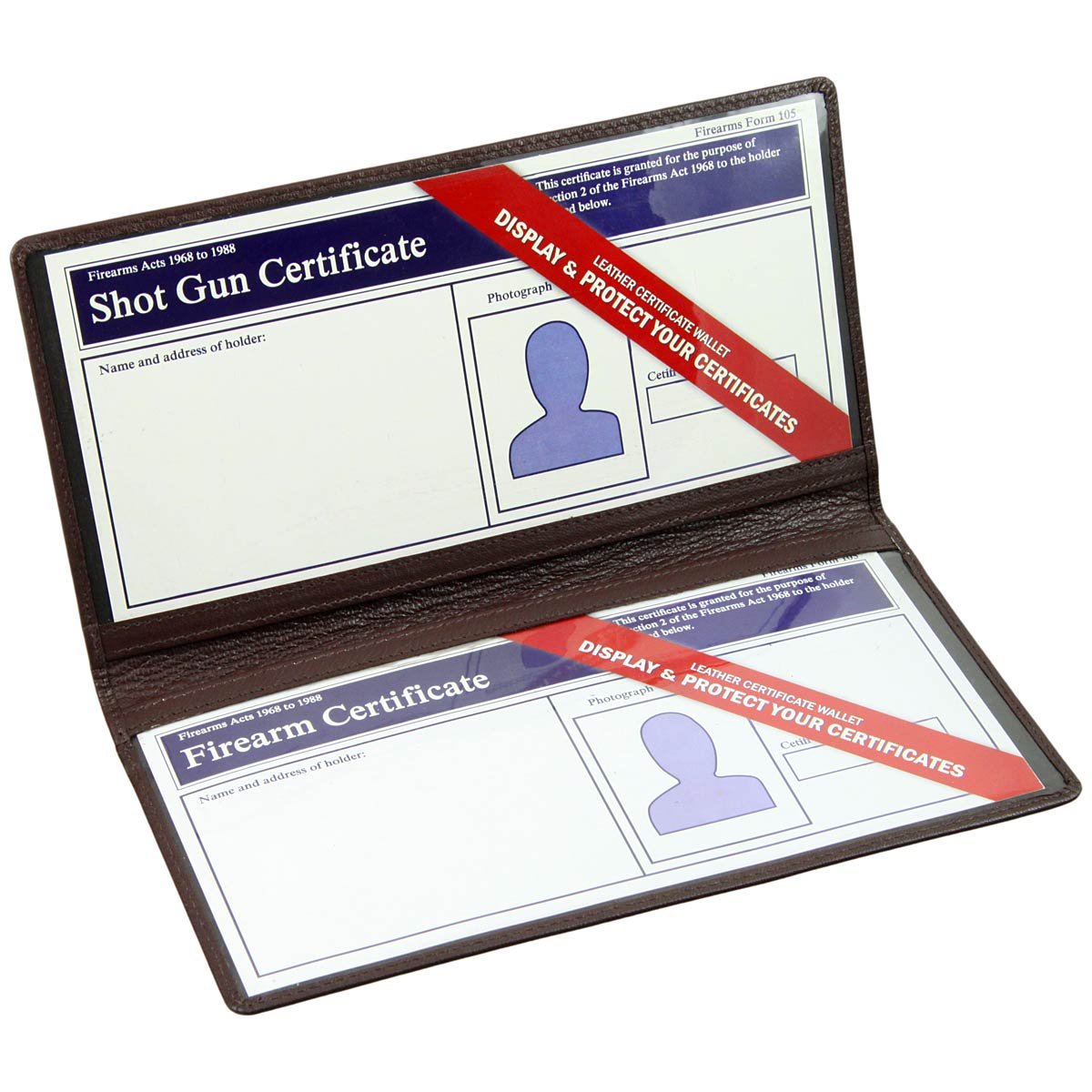 Adames Double Shot Gun/Firearm Certificate Wallet Holder : Genuine Leather - Brown