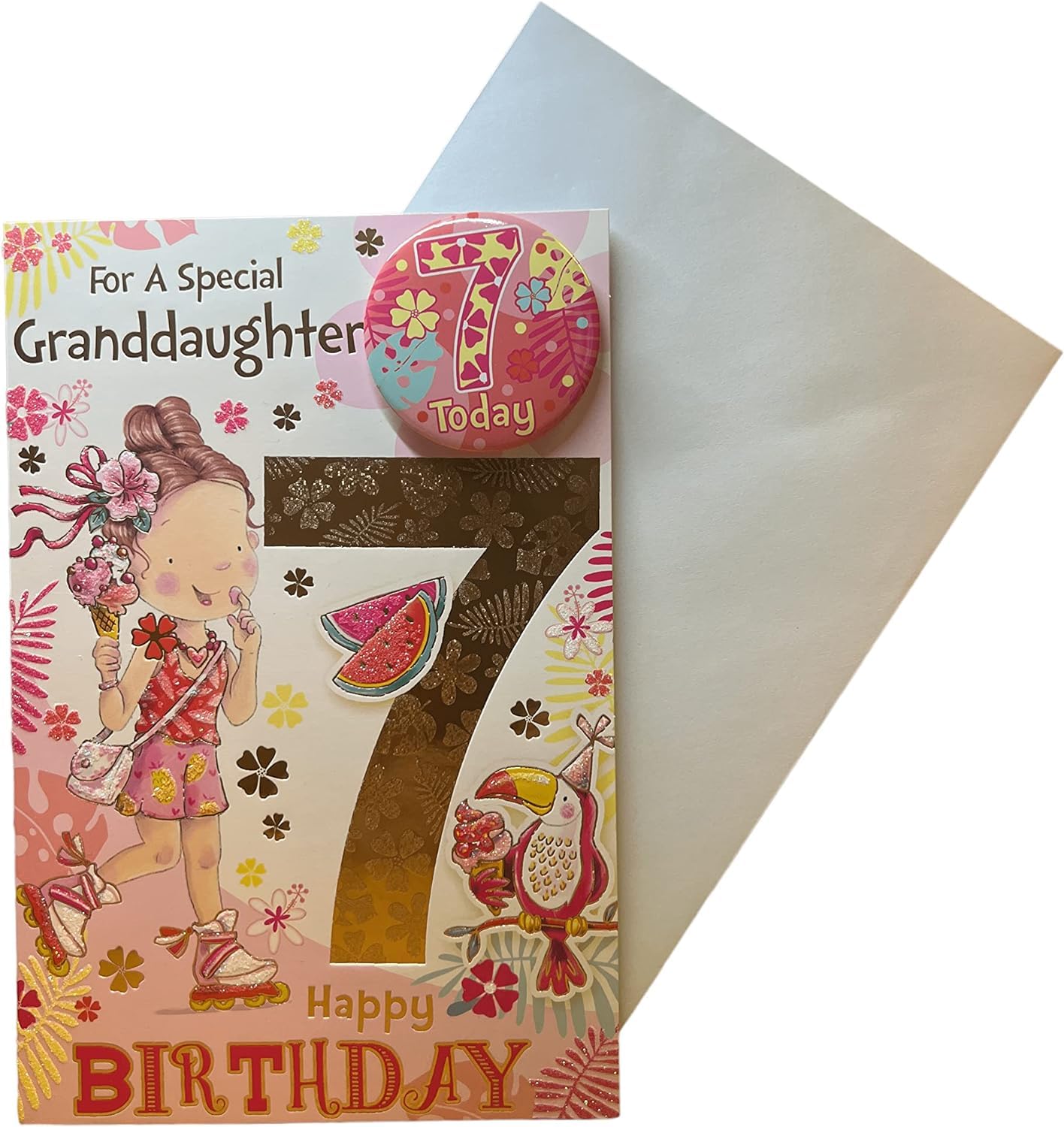 GRANDDAUGHTER AGE 7 SEVEN BIRTHDAY CARD WITH BADGE***9 X 6 INCHES**1ST CLASS POST**AE7**