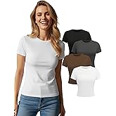 winkbay Women's 4 Pack Crop T Shirts Summer Crew Neck Short Sleeve Fitted Basic Tee Tops