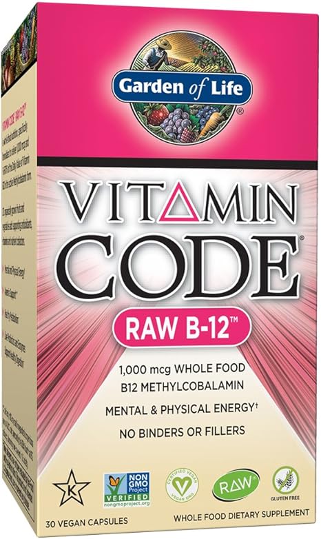 Garden Of Life Vitamin B12 Vitamin Code Raw B12 Whole Food Supplement 1000 Mcg Vegan 30 Capsules