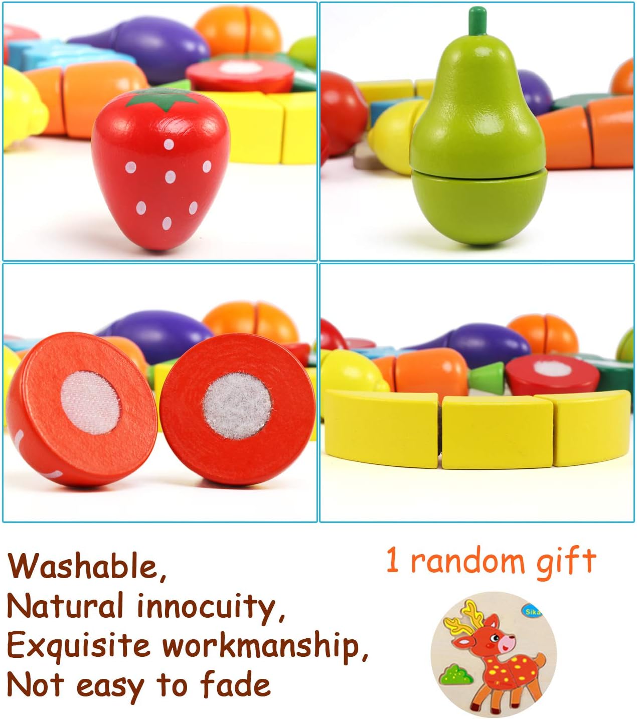 BelleStyle Play Food Toys Wooden Cutting Toys Fruits Vegetable Kitchen