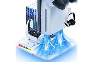 abroive PS5 Slim Cooling Stand with Controller Charging Station for Playstation 5 Slime Console, PS5 Slim Accessories with 2 Cooling Fan,2 Headset Holder, 6 Game Slots