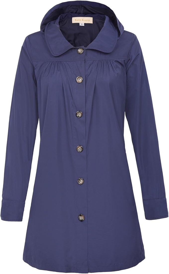 Womens Hooded Rain Jacket Lightweight Rain Trench Coat