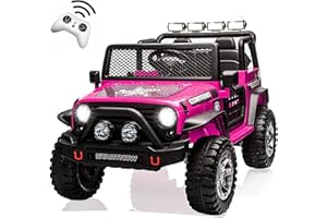 HOMFAMILIA 2-Seat Kids Ride on Truck Car, 12V Battery Powered Electric Vehicle with Remote, Electric Car for Kids/Toddlers w/Spring Suspension, LED Light, Music, MP3, 2 Doors, 3 Speeds, (Pink)