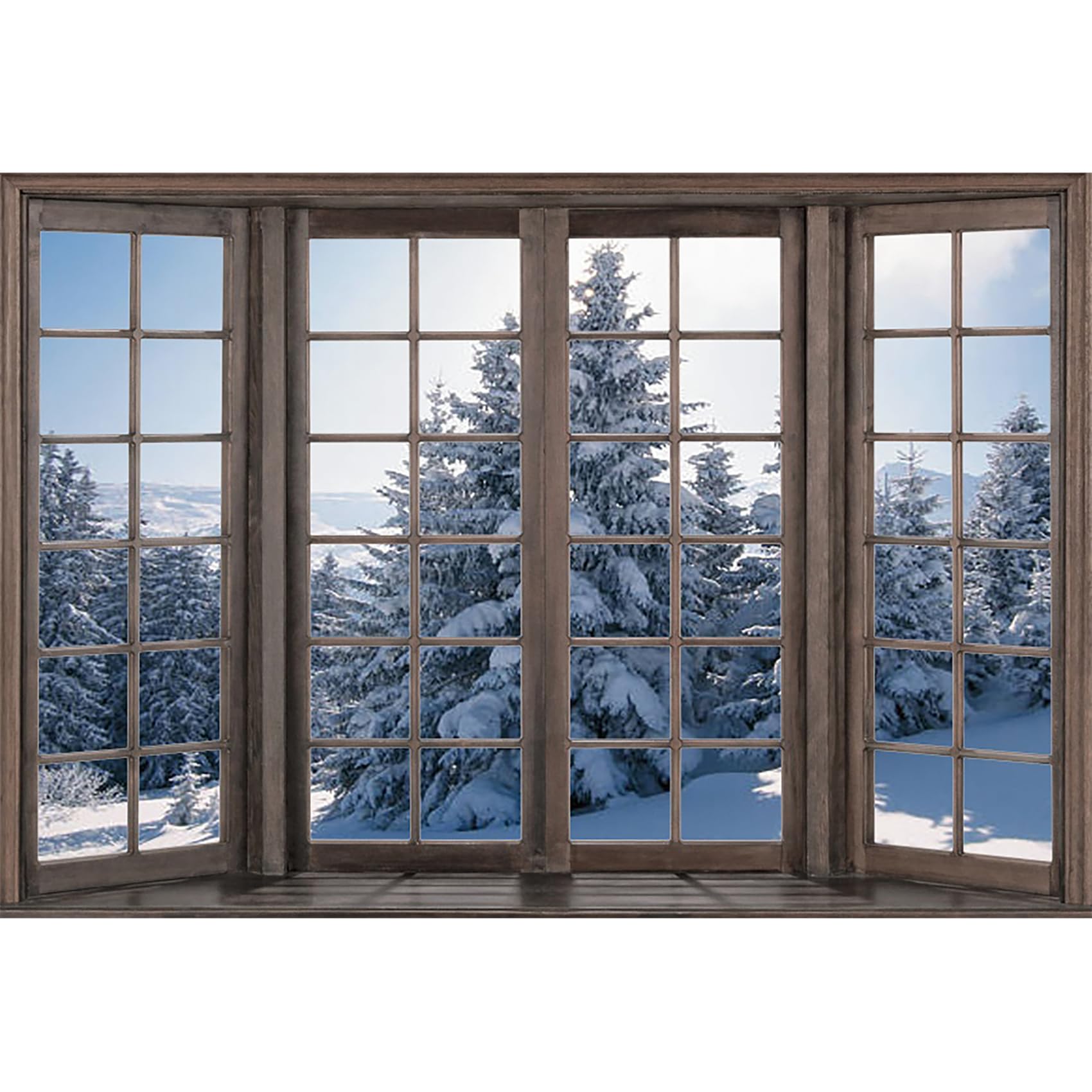 MIRRORANG 2,5x1,8m Winter Landscape Backdrop Window View Christmas Snow Trees Scenery Photography Background Baby Kids Party Decorations Portrait Cake Table Banner Photo Studio Props, Vinyl