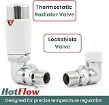 Hot Flow Chrome White Estuary Corner TRV Radiator Valve Pair Frost Protection view 2