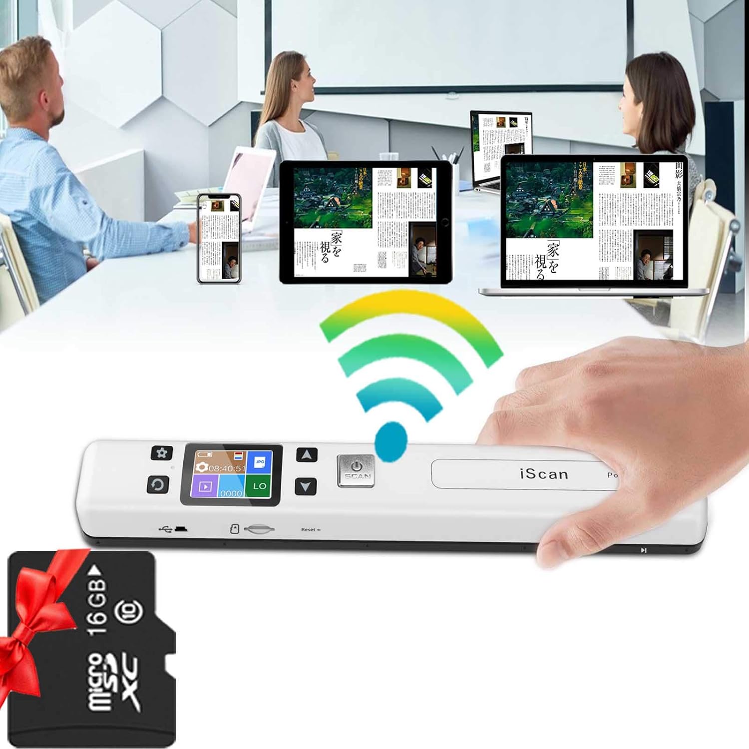 Portable Scanner Hollee WiFi Photo Scanner 300/600/1050 DPI Resolution Rechargeable Document Scanner Handheld A4 Color Page 16G SD Card for Phone Computer Laptop Photo Document Receipt Picture: Electronics