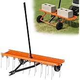 40" Tow Behind Dethatcher, Pull Behind Lawn Dethatcher with 20 Rust-Proof Tines &amp; Heavy-Duty Tires, Tow Behind Rake for Yard &amp; Garden Thatch and Dead Grass Removal, Fit Lawn Tractors, ATV, UTV, Orange