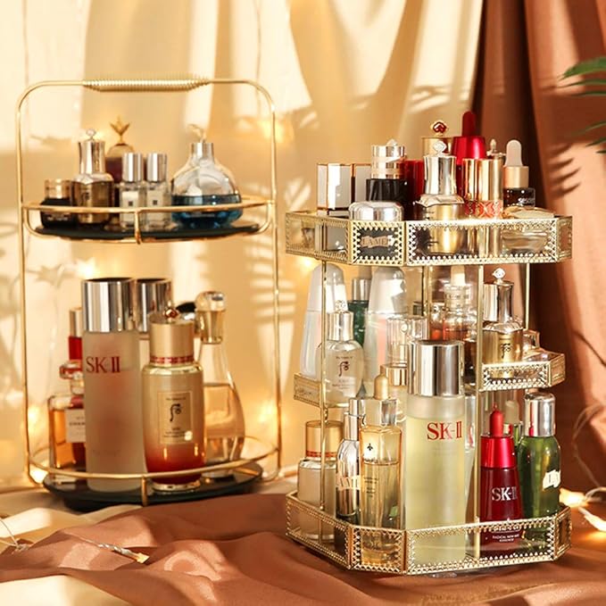 メイク収納ボックス 化粧品収納ボックス コスメボックス タワー ガラス おしゃれ 回転 ３６０度回転式 透明化粧品ケース コスメ収納 大容量 化粧品入れ メイクケース 化粧品ラック プレゼント ホーム キッチン Amazon Co Jp