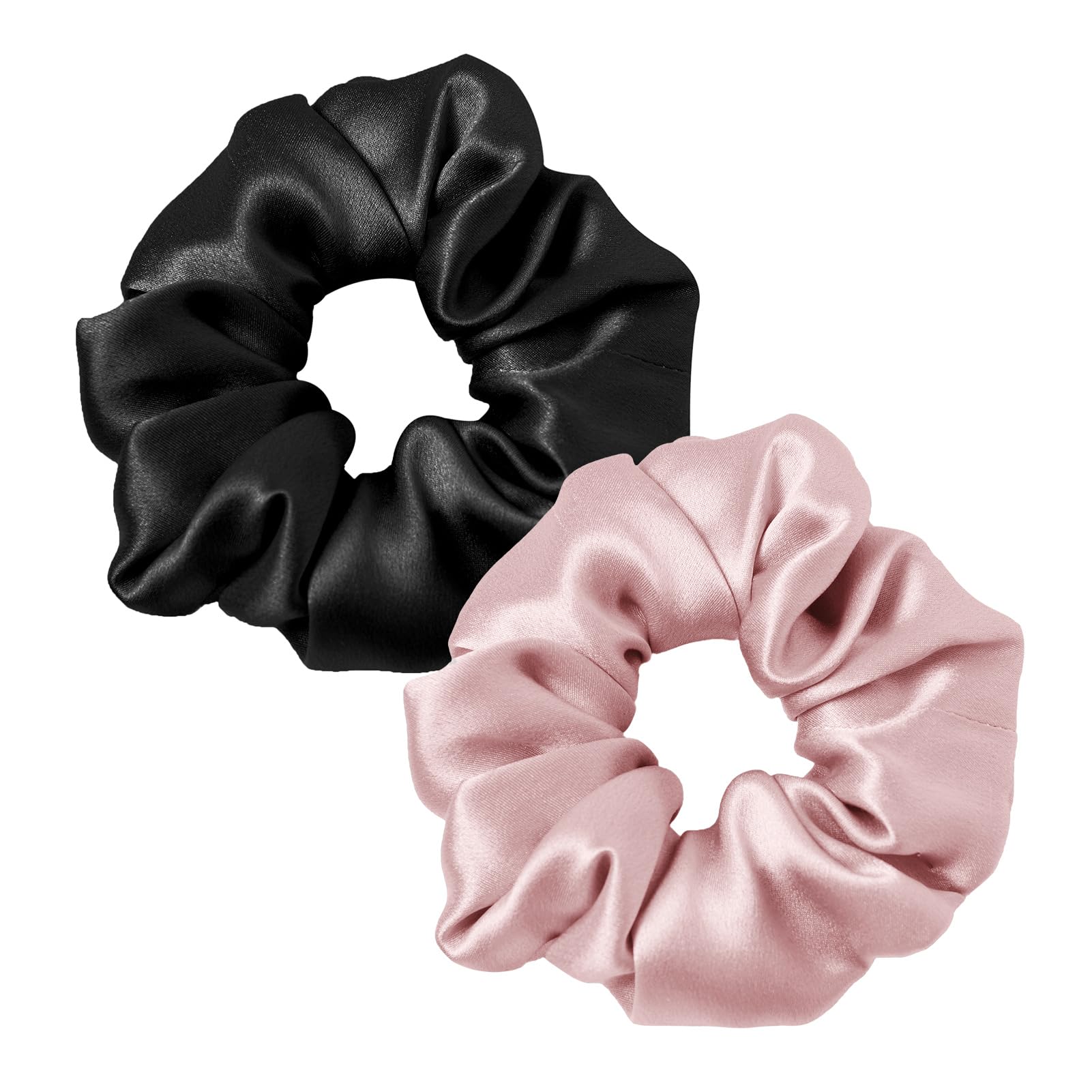 LILYSILK Women's 100% Silk Hair Scrunchies Ladies Elastic Hair Tie Bobbles Ponytail Holders for All Hair Type and Conditions and Preventing Hair Frizz Breakage Loss,Black+Pink — image 1
