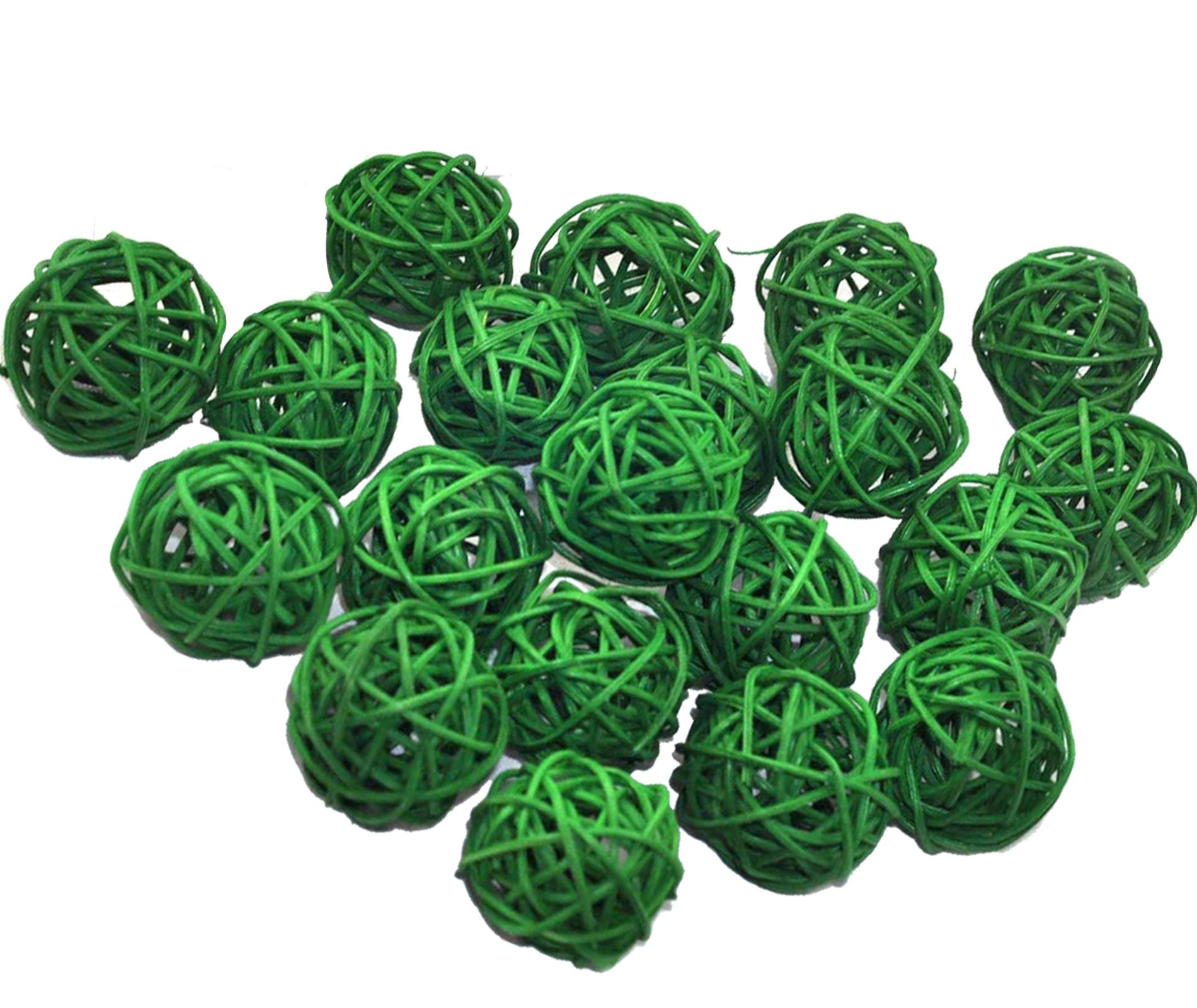 Ougual Natural Wicker Rattan Balls Table Wedding Party Hanging Wobble Ball Christmas Decoration (3cm, 20pcs, Grass Green)