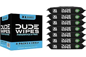 DUDE Wipes - Flushable Wipes - 8 Pack, 384 Count - Fragrance Free Extra-Large - Vitamin-E & Aloe - Septic and Sewer Safe