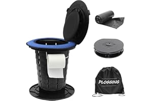 PLOGGING Upgraded Retractable Portable Toilet with Cushion,Adjustable Height Camp Toilet with Paper Holder,Lightweight Portab