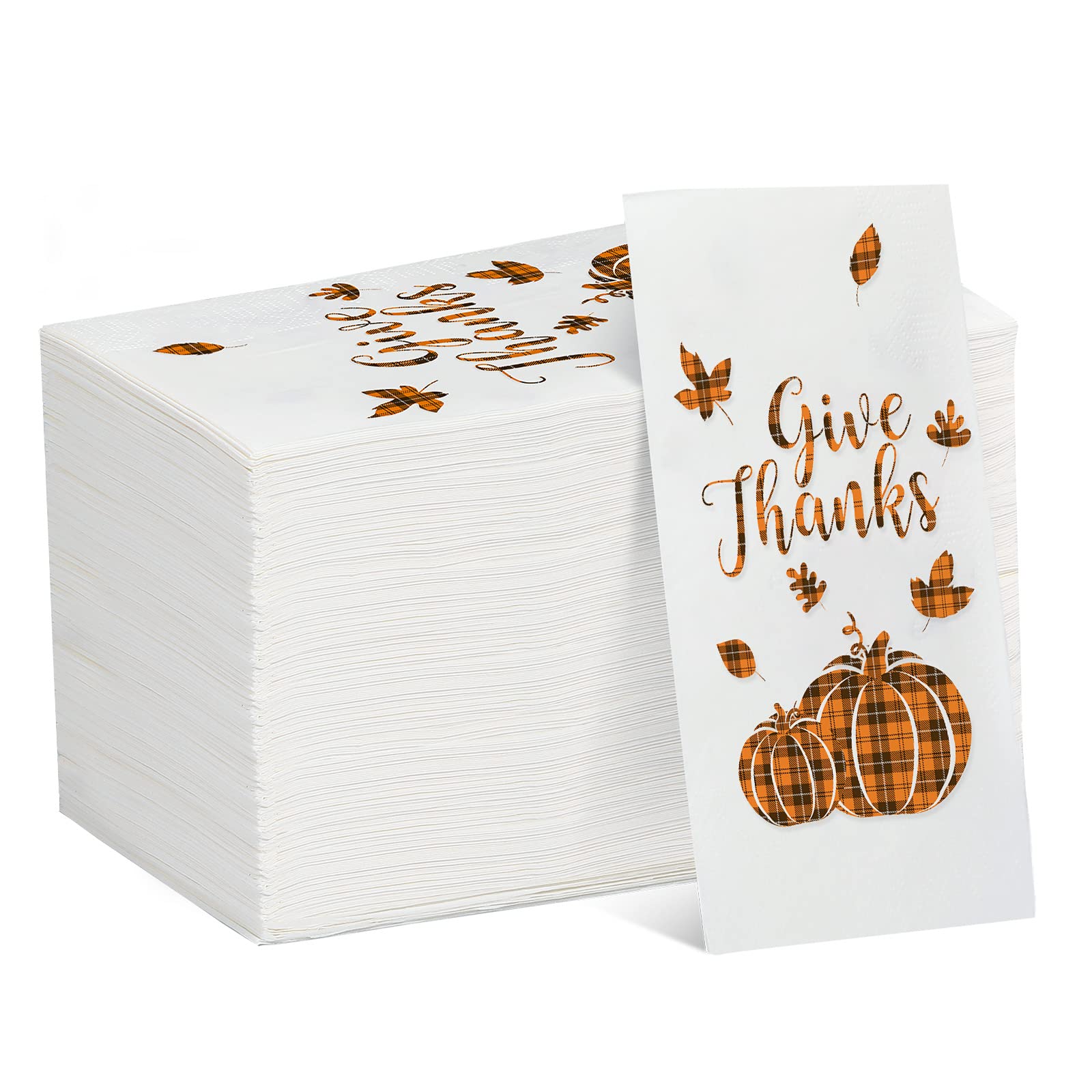 Photo 1 of 100 Pcs Disposable Thanksgiving Napkins Fall Leaves Paper Napkin Give Thanks Pumpkin Guest Towels for Autumn Harvest Fall Decoration, Home Kitchen Bathroom Dinners or Events Holiday Party Napkins