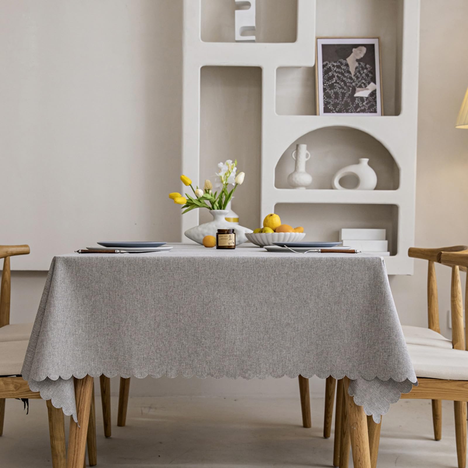 AIBIIN Waterproof Rectangle Table Cloth Cotton Linen Table Cover Oil Spill Proof Wrinkle Resistant Tablecloth for Kitchen Picnic Festival Dinner Party,Grey 140x200cm