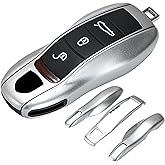 AeroBon 3-Piece Painted Key Cover Key Fob Shell Compatible with Porsche Key Shell Replacement (MK1, Silver)