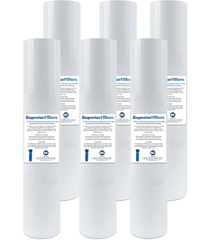 SUPERIOR FILTERS 10 Micron Sediment Filter – 20" X 4.5" Whole House Water Filter Cartridge, 6 Pack