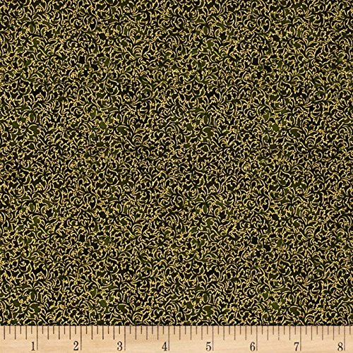 Kaufman Fusions Metallic Small Vines Olive Fabric By The Yard