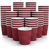 JollyPack 120 Pack Paper Coffee Cups, 8 oz Disposable Coffee Cups, Red Hot Beverage Cups with Insulated Ripple Wall, Paper Ripple Cups for Christmas, Party and Daily life
