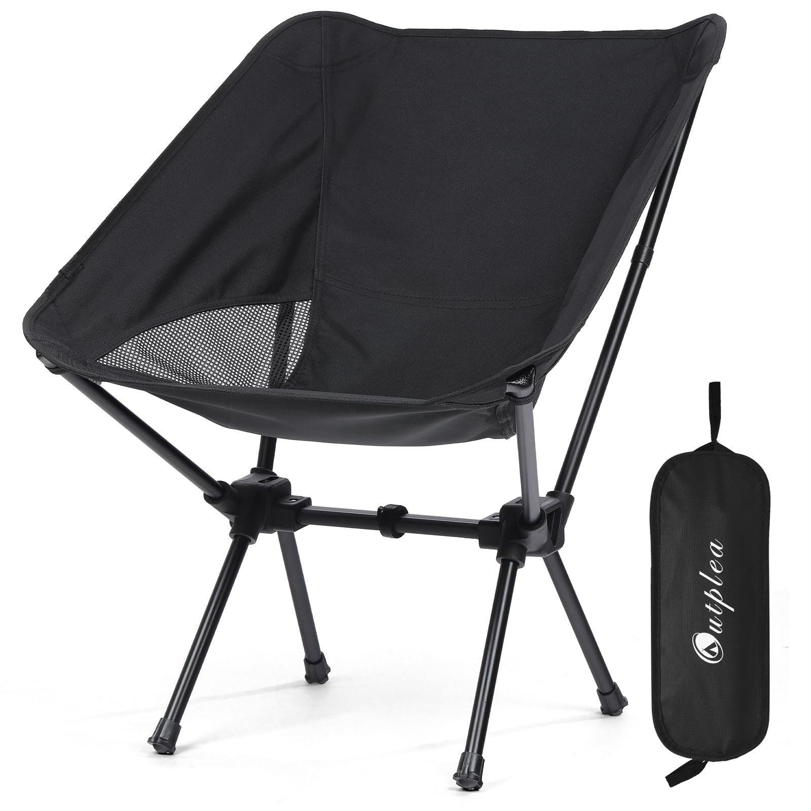 Outplea Black Lightweight Small Folding Camping Chair for Adults, Compact Fishing Chairs, Portable Backpacking Chair for Outdoor Beach Hiking