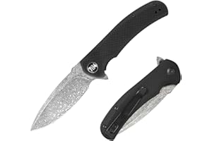 704 Gear Urban Ranger EDC Folding Pocket Knife | Full Size 3.74" Blade, Damascus Steel, G10 Handle, Reversible Pocket Clip | Black with Damascus Steel
